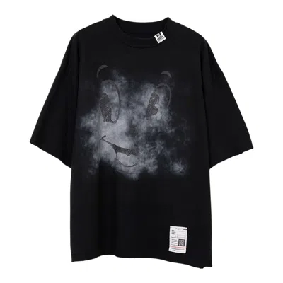 Miharayasuhiro Happy Face Printed Distressed Tee In Black