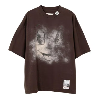Miharayasuhiro Happy Face Printed Distressed Tee In Burgundy