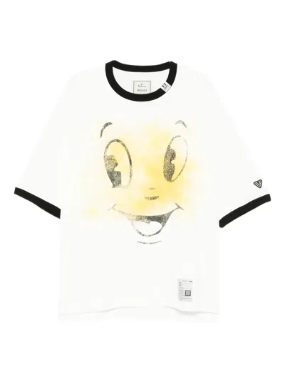 Miharayasuhiro Happy Face Printed Ringer T-shirt In White