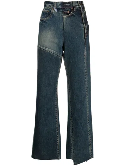 Miharayasuhiro High-waist Asymmetric Denim Trousers In Blau