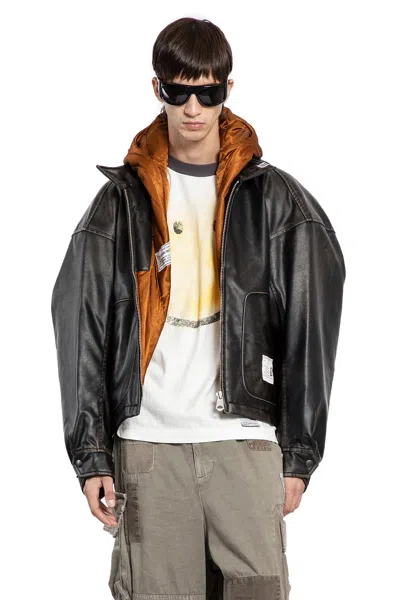 Miharayasuhiro Hoded Vegan Leather Jacket In Black