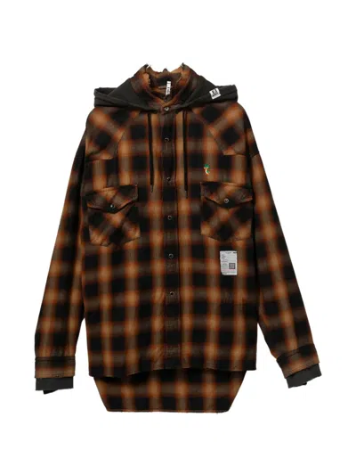 Miharayasuhiro Hooded Checked Shirt In Brown