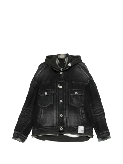 Miharayasuhiro Hooded Chest-pocket Denim Jacket In Black