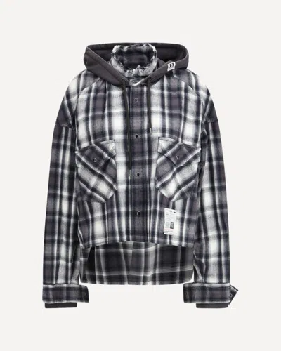 Miharayasuhiro Hoodie Combine Checkered Shirt In Black