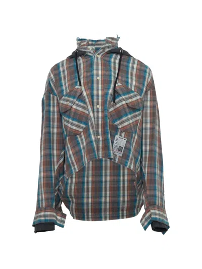 Miharayasuhiro Hoodie Combine Checkered Shirt In Brown