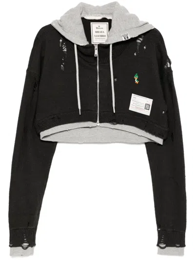 Miharayasuhiro Hoodie-layered Cropped Cardigan In 灰色