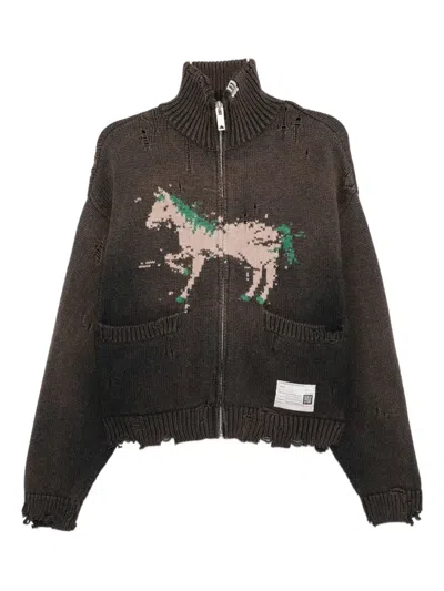 Miharayasuhiro Horse-embroidered Cardigan In Brown