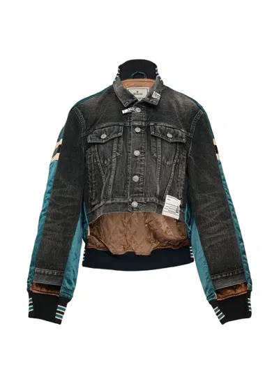 Miharayasuhiro Hybrid Denim-panel Jacket In Blue