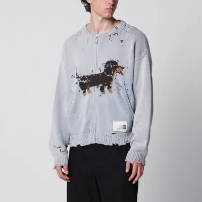 Miharayasuhiro Jacquard Cardigan With Dachshund In Distressed Cotton Blend In Gray