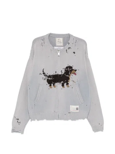Miharayasuhiro Jacquard Distressed Knit Cardigan In Gray