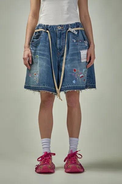 Miharayasuhiro Jeans Sticker Gather Shorts In Blue