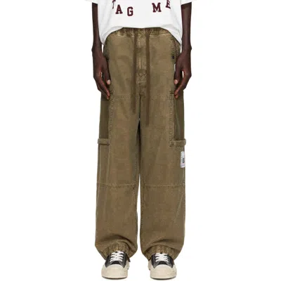 Miharayasuhiro Khaki Cotton Satin Cargo Pants In Green