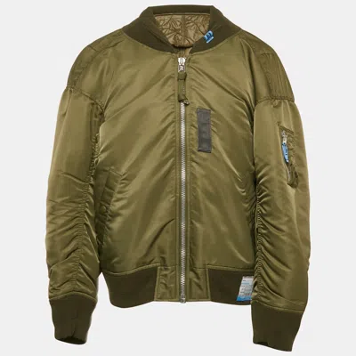 Miharayasuhiro Khaki Green Nylon Padded Zip-up Bomber Jacket
