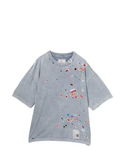 Miharayasuhiro Kid Sticker-print Bleached T-shirt In Gray