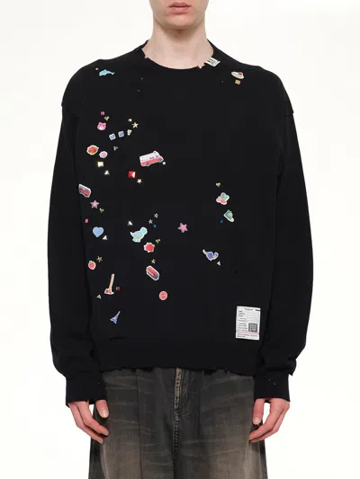 Miharayasuhiro Kids Sticker Distressed Sweatshirt In Black