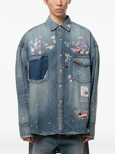 Miharayasuhiro Kids Sticker Printed Denim Shirt In Multi