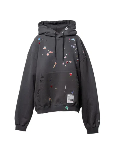 Miharayasuhiro Kids Sticker Printed Hoodie In Black