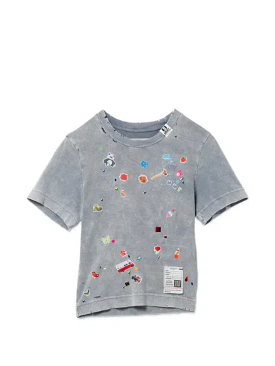 Miharayasuhiro Kids Sticker Short-sleeve Appliquéd T-shirt In Gray