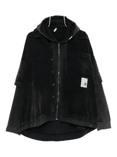 Miharayasuhiro Layered Corduroy Hoodie In Black