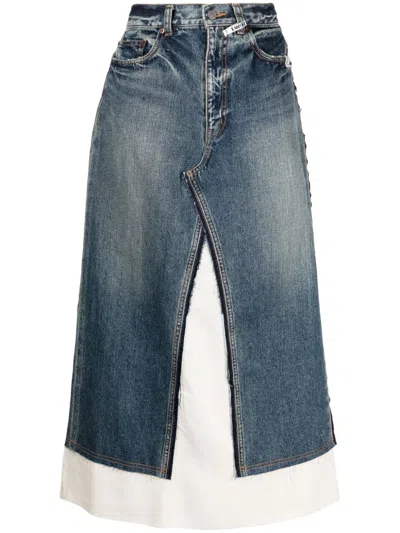MIHARAYASUHIRO LAYERED DENIM FLARED SKIRT