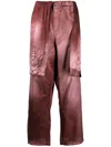 Miharayasuhiro Layered-design Brushed-effect Trousers In Red