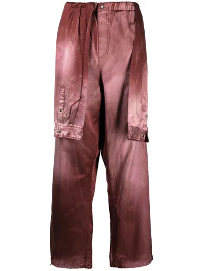Miharayasuhiro Layered-design Brushed-effect Trousers In Red