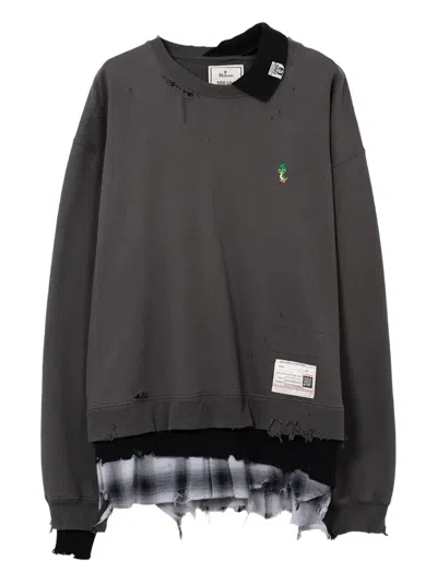 Miharayasuhiro Layered Distressed-detail Sweatshirt In Brown