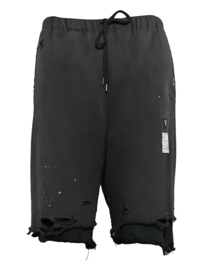 Miharayasuhiro Layered Distressed Shorts In Black