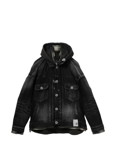 Miharayasuhiro Layered Hooded Denim Jacket In Black