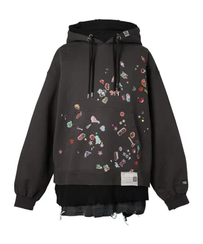 Miharayasuhiro Sticker Triple-layered Cotton Hoodie In Black