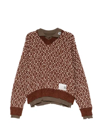 Miharayasuhiro Layered Knit Sweater In Brown