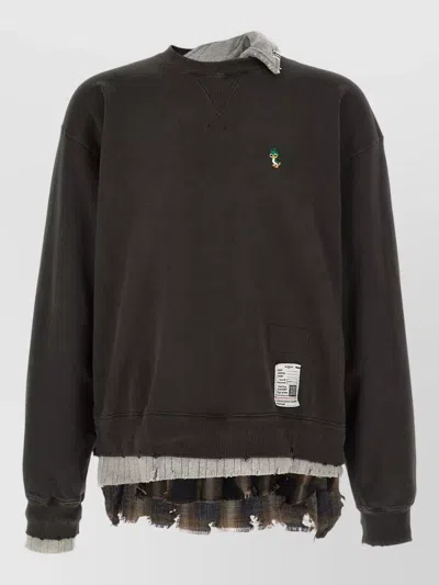 Miharayasuhiro Layered Sweatshirt Featuring Distressed Hem Ribbed Cuffs In Brown