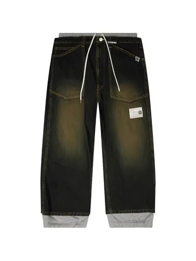 Miharayasuhiro Layered-design Loose-fit Jeans In Blue