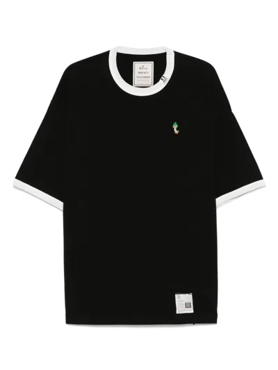 Miharayasuhiro Leon-embroidered Ringer T-shirt In Black