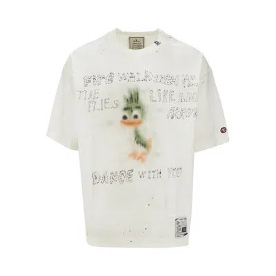Miharayasuhiro Leon Print Distressed T-shirt In White