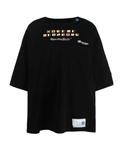 Miharayasuhiro Logo-embroidered Cotton T-shirt In Black