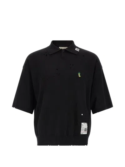 Miharayasuhiro Maison Mihara Yasuhiro Worn Cotton Polo Shirt In Black