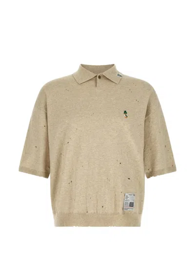 Miharayasuhiro Maison Mihara Yasuhiro Distressed Ribbed Polo Shirt In Neutral