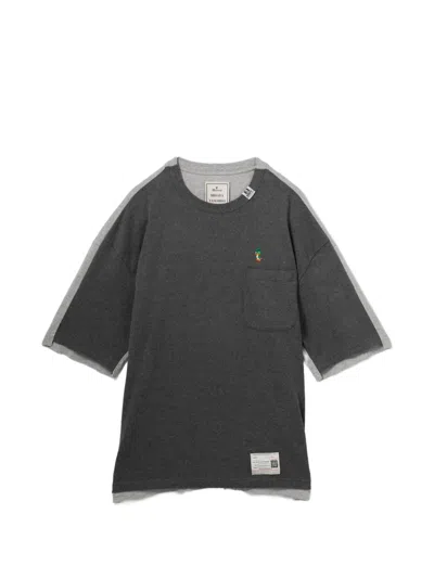 Miharayasuhiro Logo-embroidered Two-tone T-shirt In Gray
