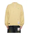 Miharayasuhiro Yellow Distressed Knit Half Zip Sweater In Multi