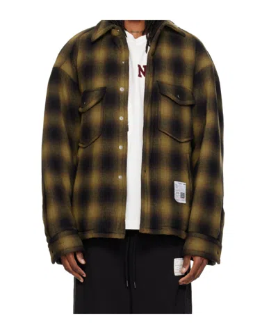Miharayasuhiro Long-sleeved Plaid Padded Jacket In Brown