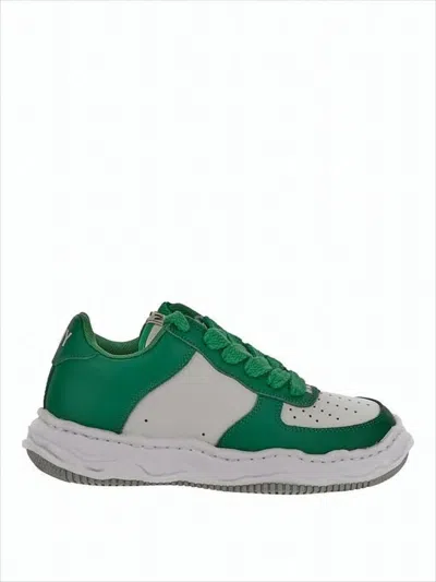Miharayasuhiro Low-top White Sneakers With Green Overlays In Gray