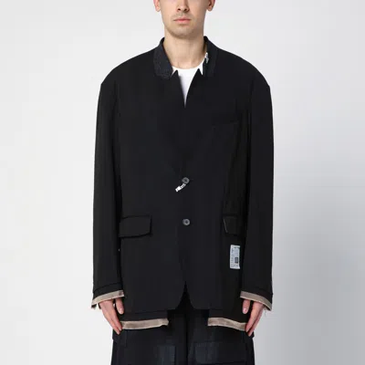 Miharayasuhiro Black Wool-blend Jacket With Raw Cut Hem