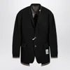 Miharayasuhiro Black Wool-blend Jacket With Raw Cut Hem