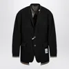 Miharayasuhiro Black Wool-blend Jacket With Raw Cut Hem In Black