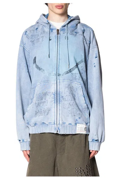 Miharayasuhiro Maison Mihara Yasuhiro Bleached Smily Face Printed Zip In Blue
