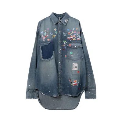 Pre-owned Miharayasuhiro Maison Mihara Yasuhiro Denim Shirt With Sticker 'indigo' | Blue | Men's Size 48