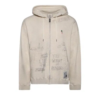 Pre-owned Miharayasuhiro Maison Mihara Yasuhiro Distressed Graffiti Print Zip-up Hoodie 'white' | Men's Size 52