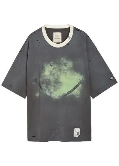 Miharayasuhiro Maison Mihara Yasuhiro Distressed Printed Cotton T-shirt In Gray