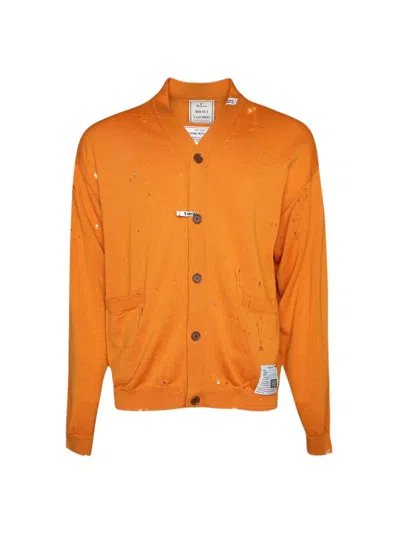 Miharayasuhiro Maison Mihara Yasuhiro Distressed Wool Cardigan In Orange